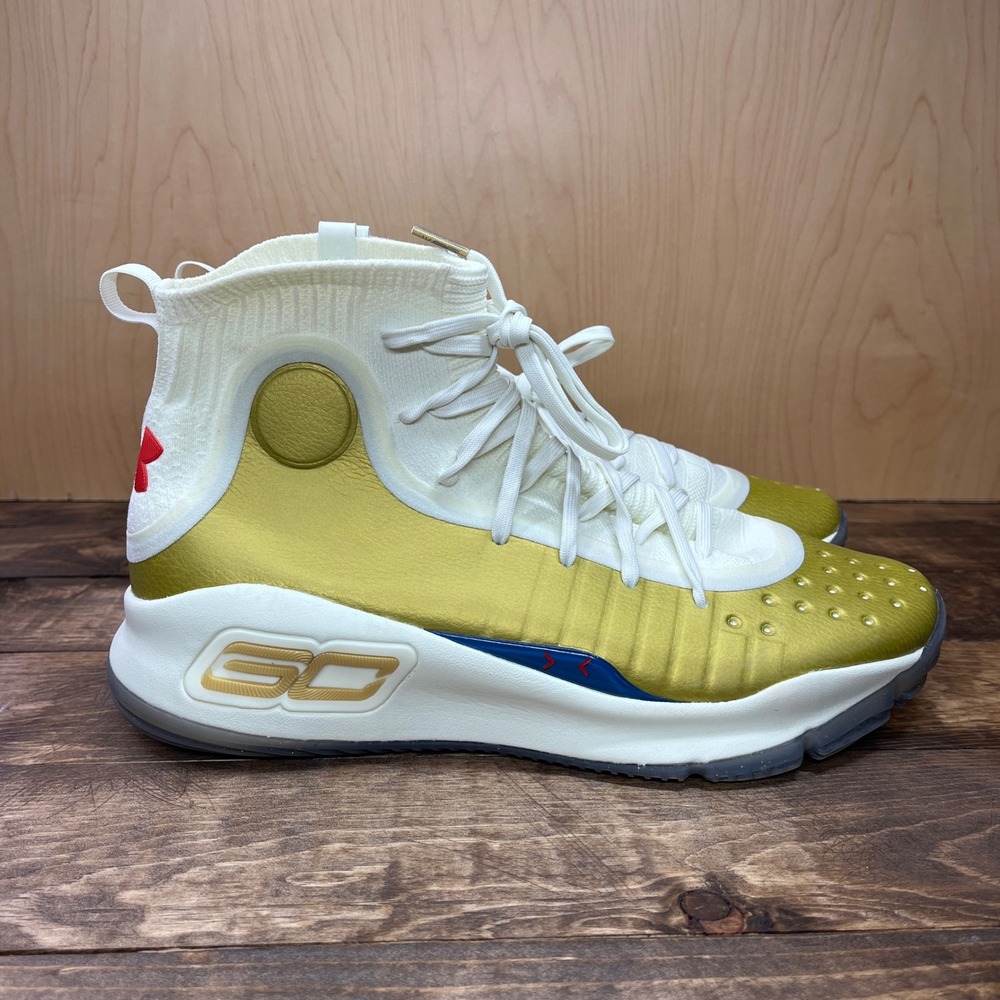 Under Armour Curry 4 White Gold Red Basketball Shoes 1298306-301 Mens 10.5
